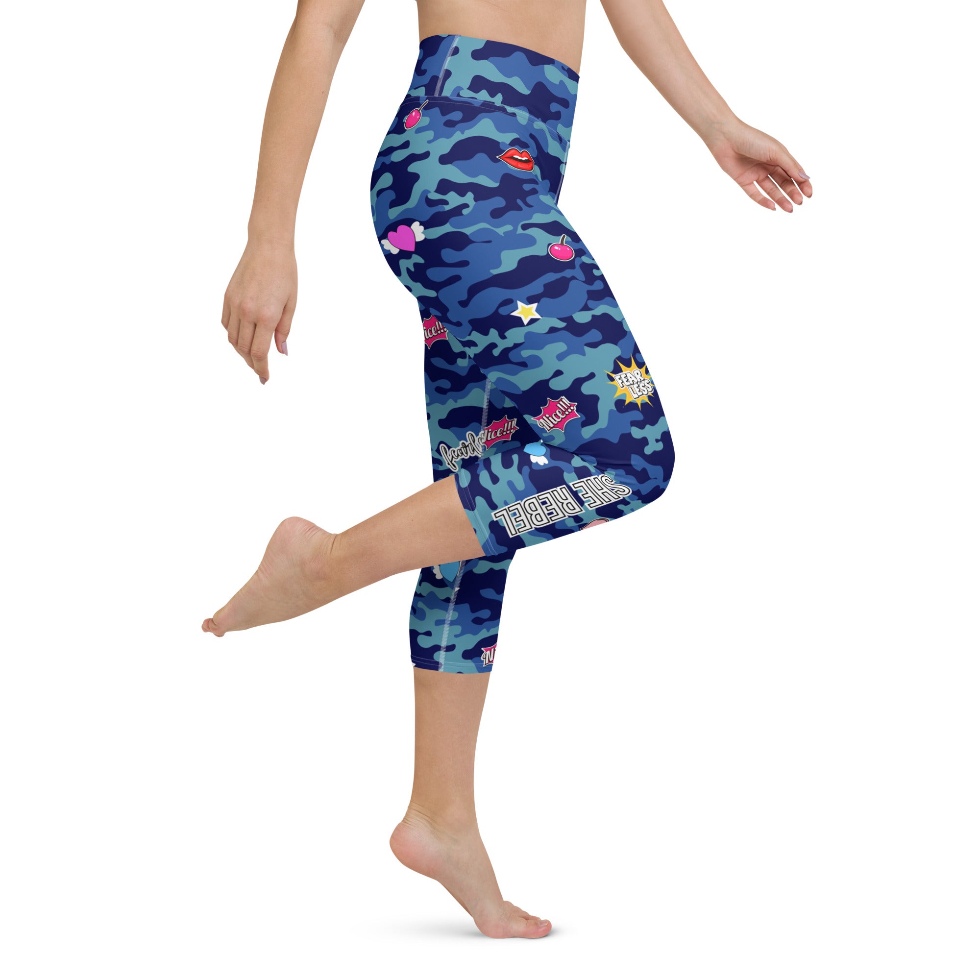 Fierce Blue Camo Yoga Capri Leggings